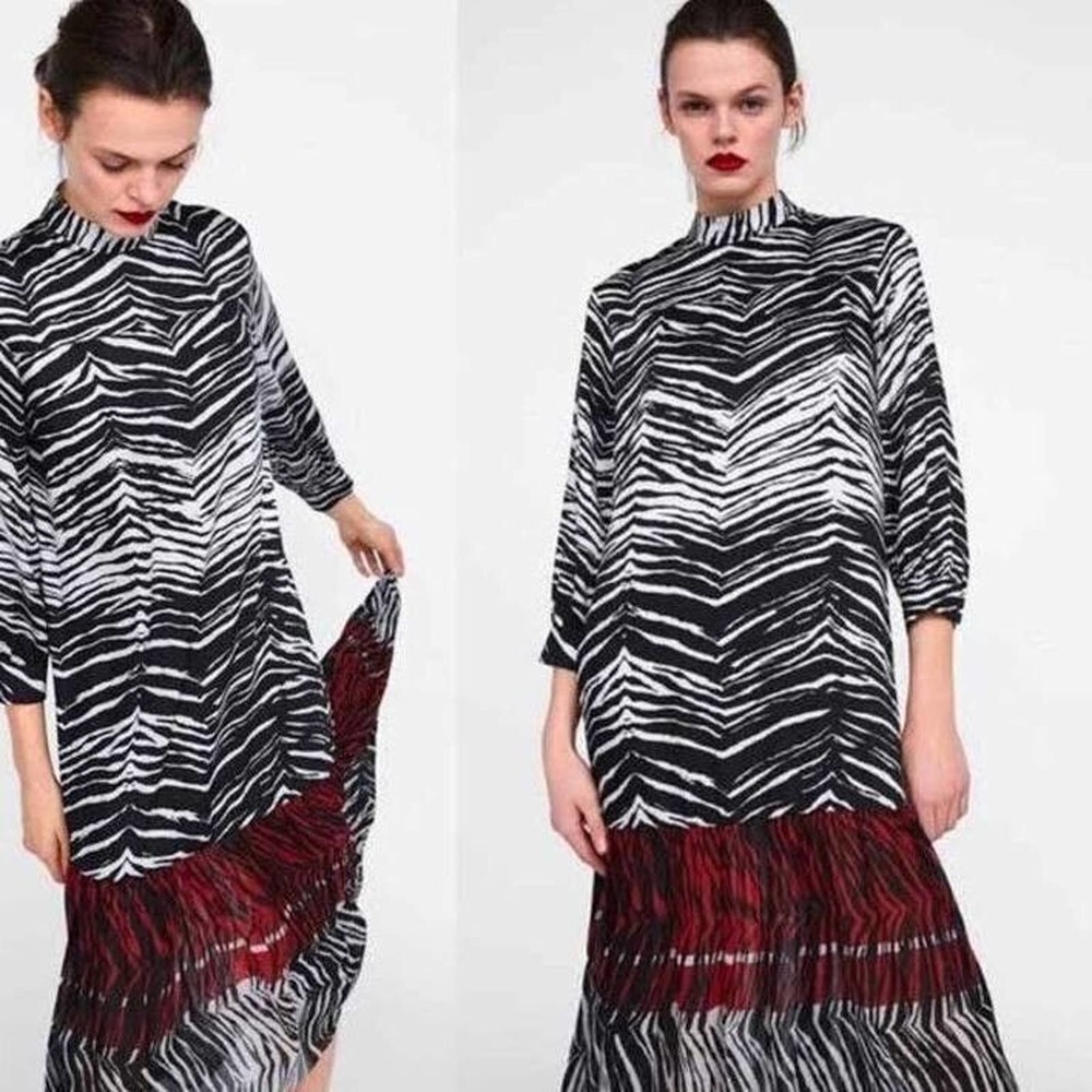 Brand New Zara Zebra Print Midi Dress Size L Ref 2018/608/037
